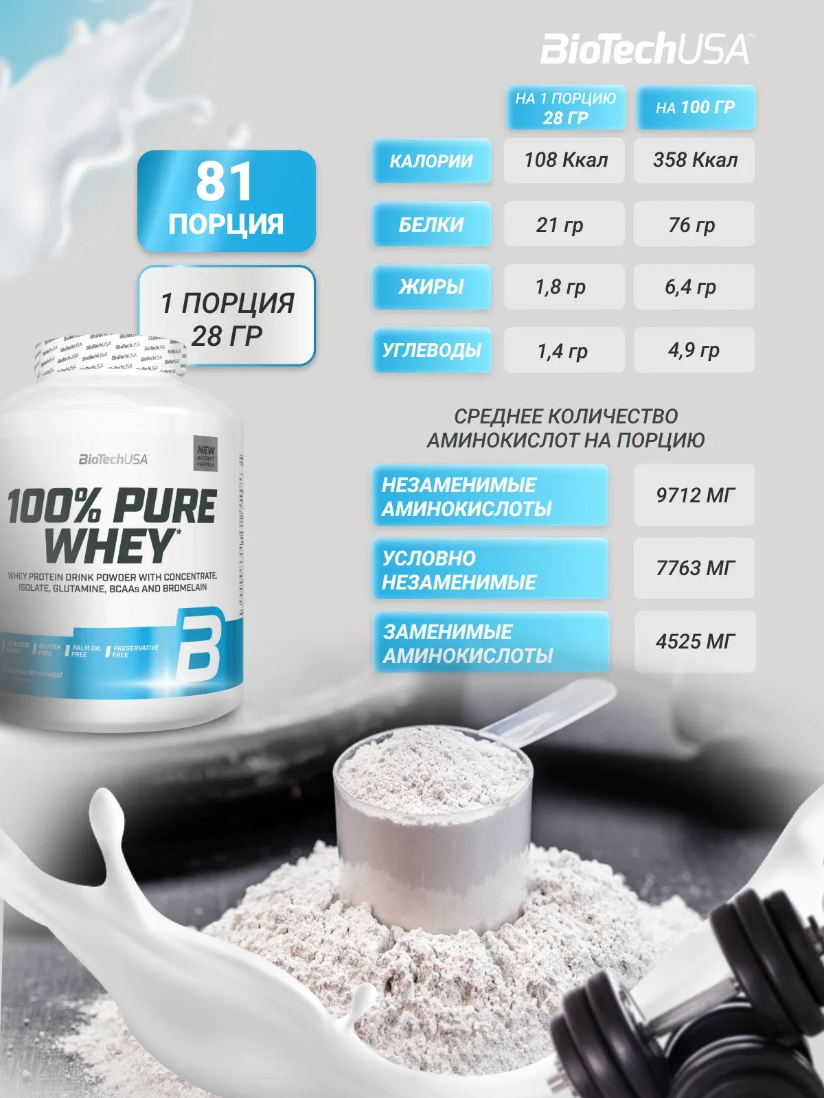 BiotechUSA 100% Pure Whey Протеин Комплекс 2,270 гр 4