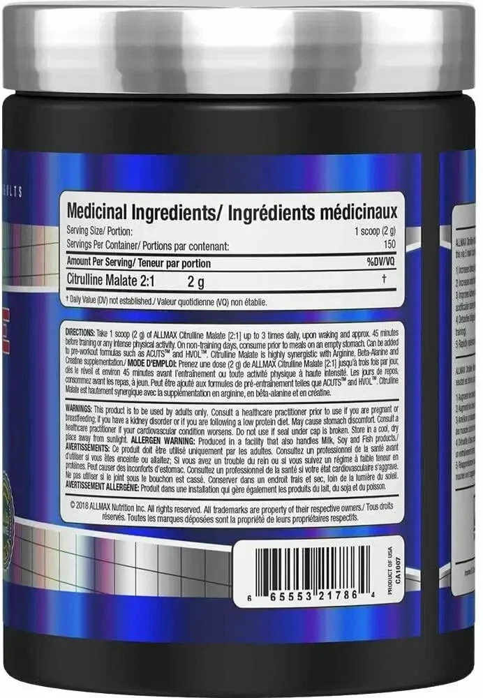 Allmax Citrulline Malate, порошок для повышения выносливости и кровотока, 300 г 2