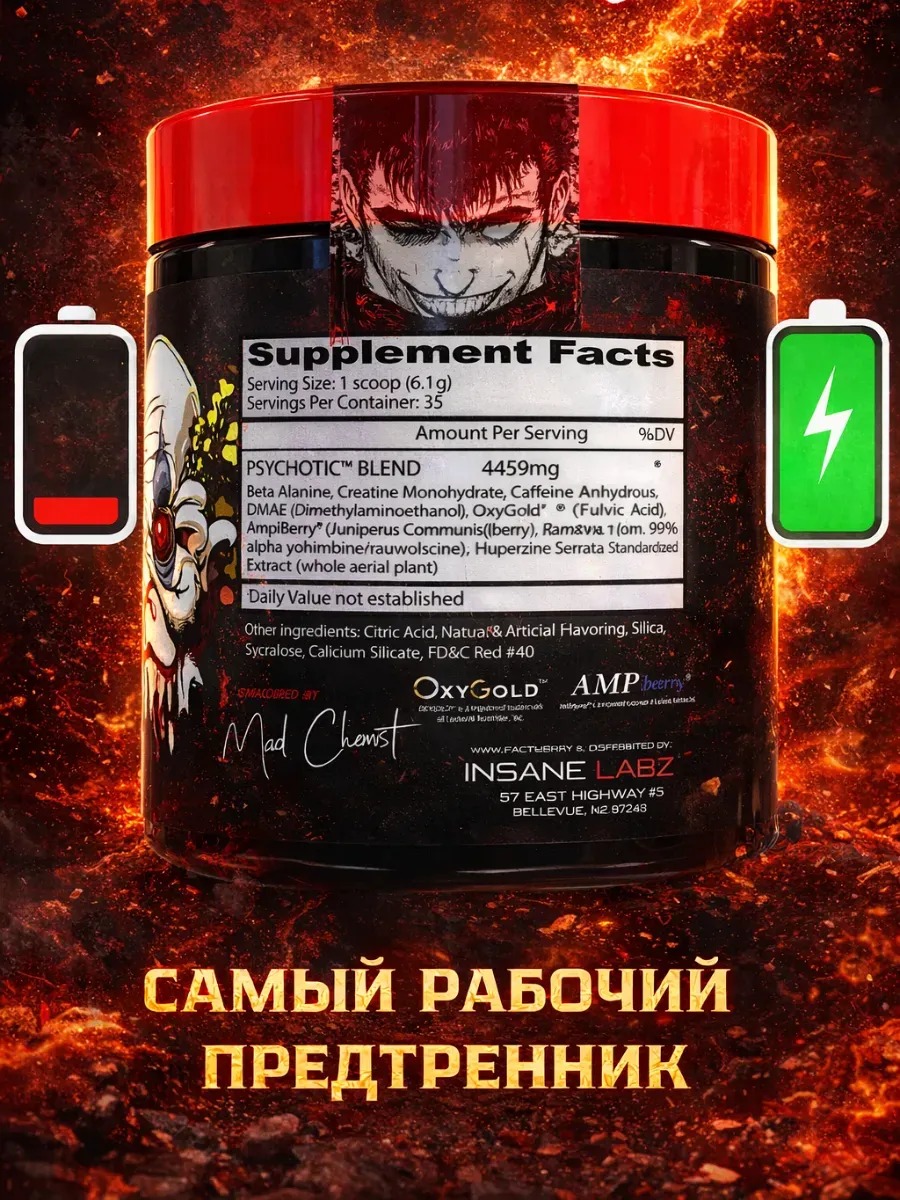 Предтренировочный комплекс  PSYCHOTIC 35 порций  4